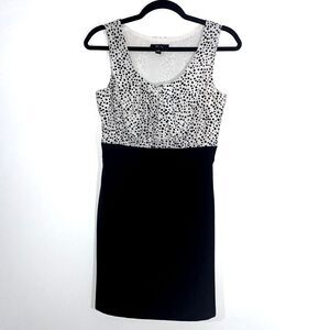 BCX Mixed Media Black and White Polka Dot Sleeveless Career Dress